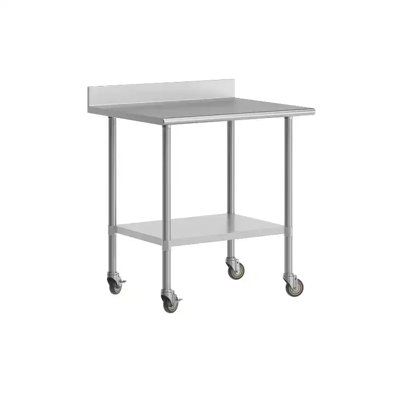 Flash Furniture Reese 30 x 36 Prep and Work Table with Stainless Steel Top Shelf, 4 Backsplash, Adjustable Galvanized Steel Undershelf, 4 Casters