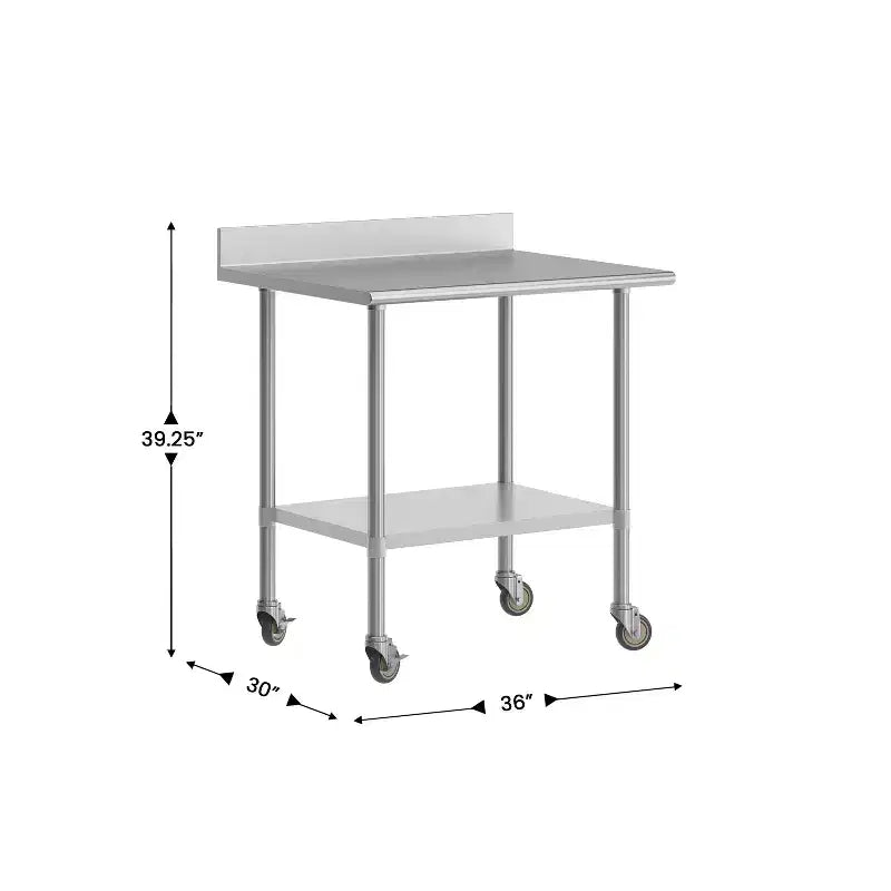 Table de préparation et de travail 30 x 36 avec étagère supérieure en acier inoxydable, dosseret 4"
