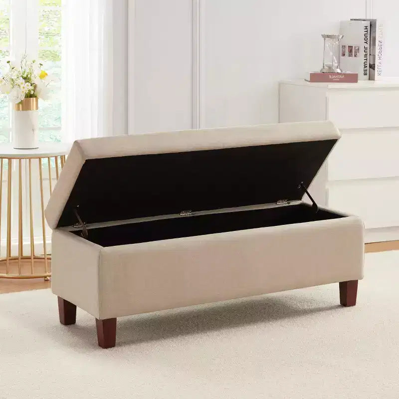 Banc de rangement ottoman avec couvercle à charnière relevable facile