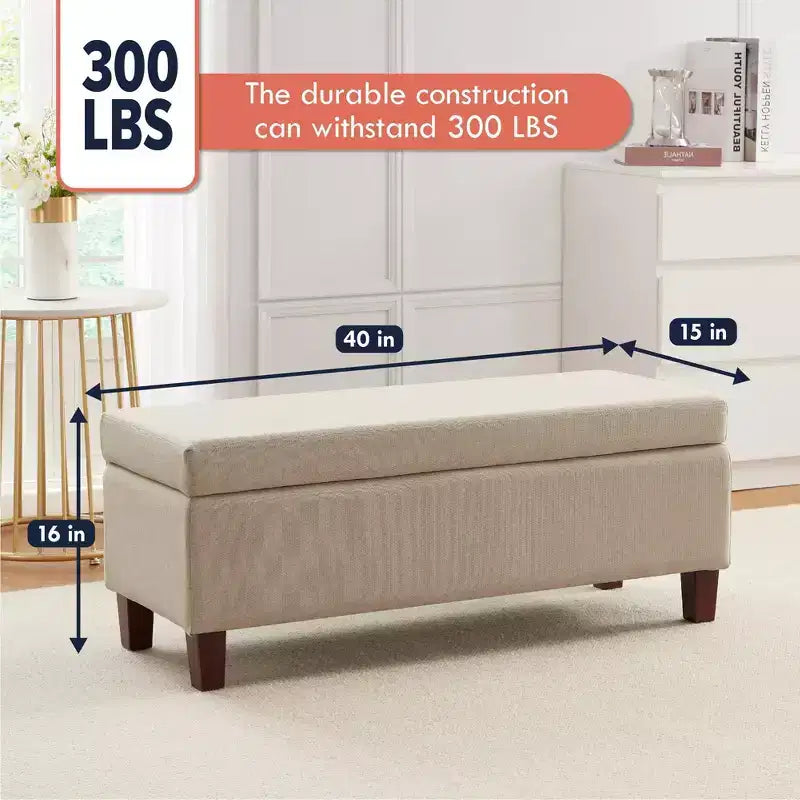 Banc de rangement ottoman avec couvercle à charnière relevable facile