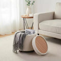 Pouf de rangement rond en boucle blanc avec plateau de table