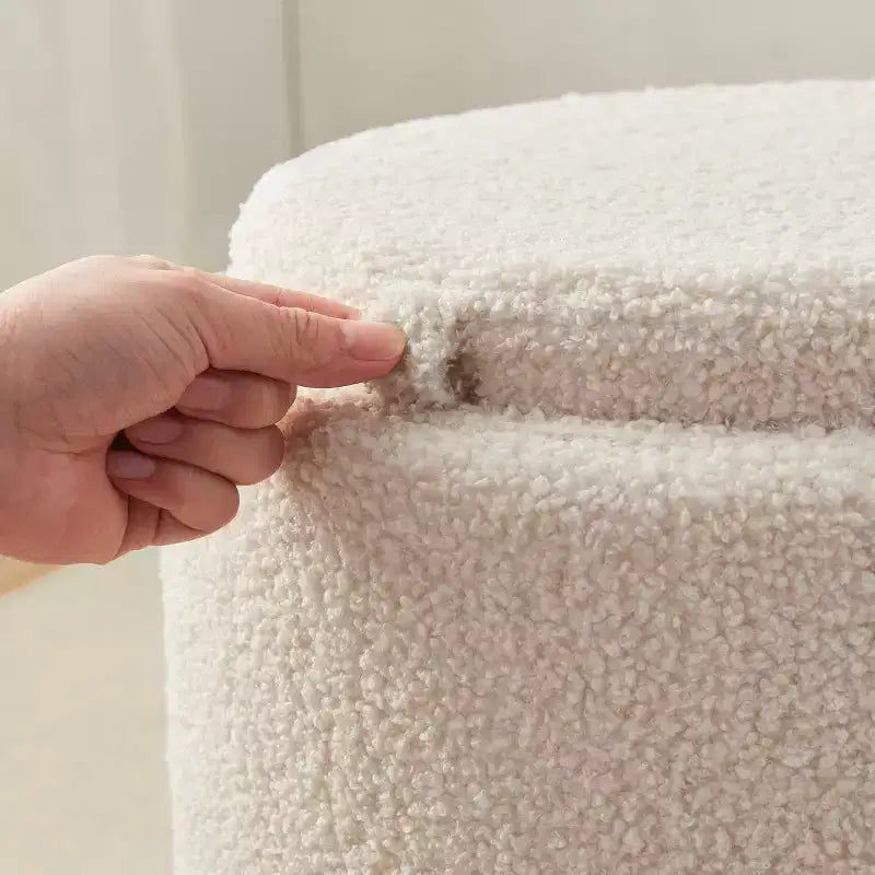 Pouf de rangement rond en boucle blanc avec plateau de table