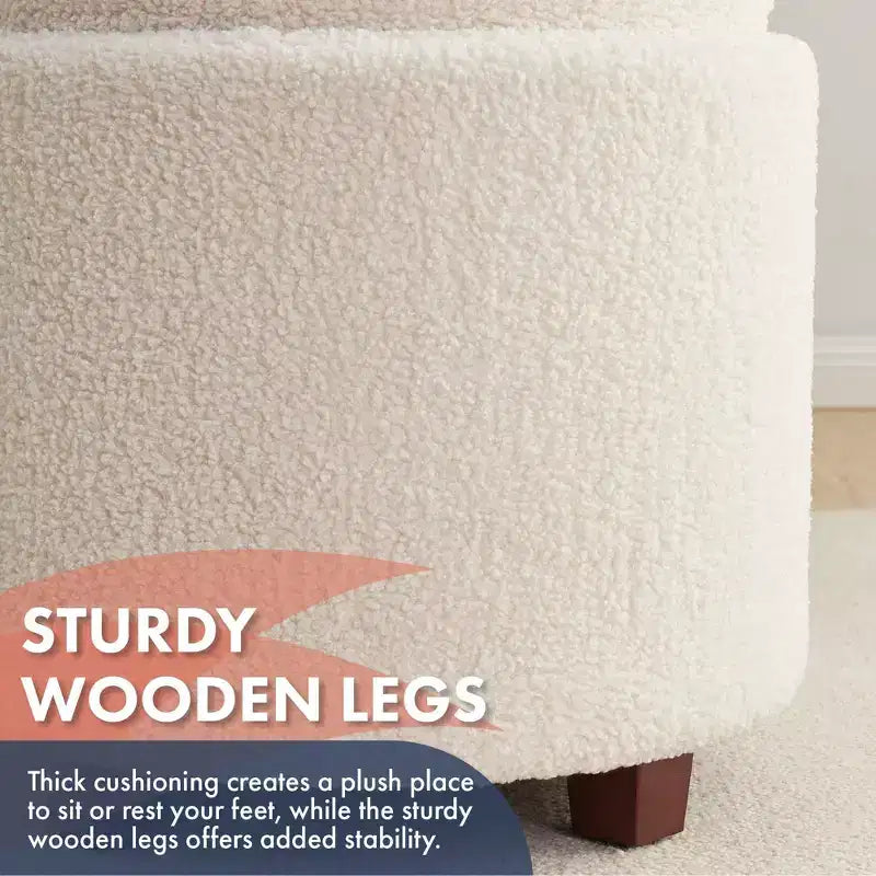Pouf de rangement rond en boucle blanc avec plateau de table