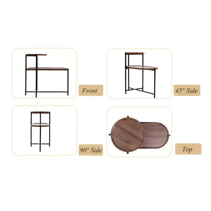 Table de chevet gain de place marron noyer pour salon - Table d'appoint moderne à 2 niveaux pour canapé