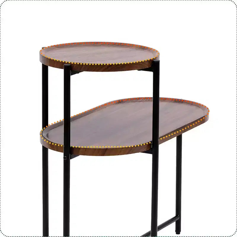 Table de chevet gain de place marron noyer pour salon - Table d'appoint moderne à 2 niveaux pour canapé