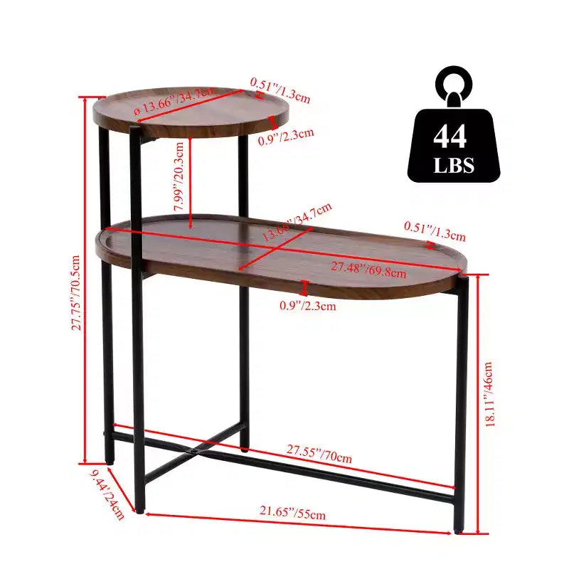 Table de chevet gain de place marron noyer pour salon - Table d'appoint moderne à 2 niveaux pour canapé