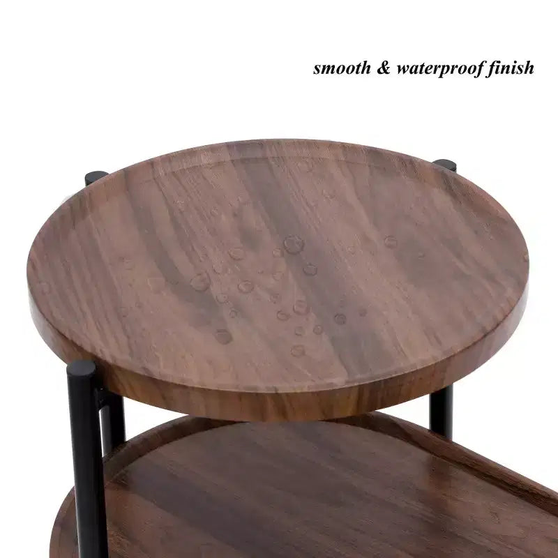 Table de chevet gain de place marron noyer pour salon - Table d'appoint moderne à 2 niveaux pour canapé