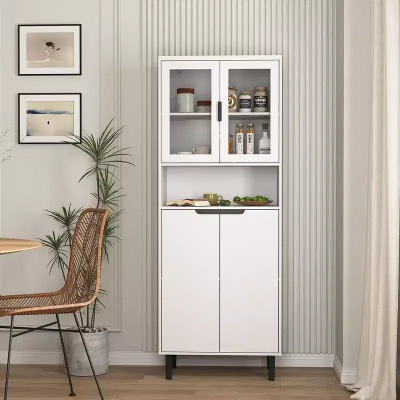 Bibliothèque haute de rangement avec porte en verre trempé et étagères réglables