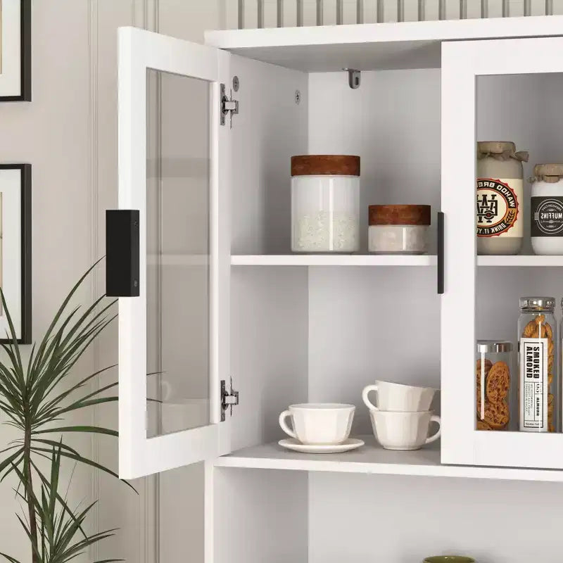 Bibliothèque haute de rangement avec porte en verre trempé et étagères réglables