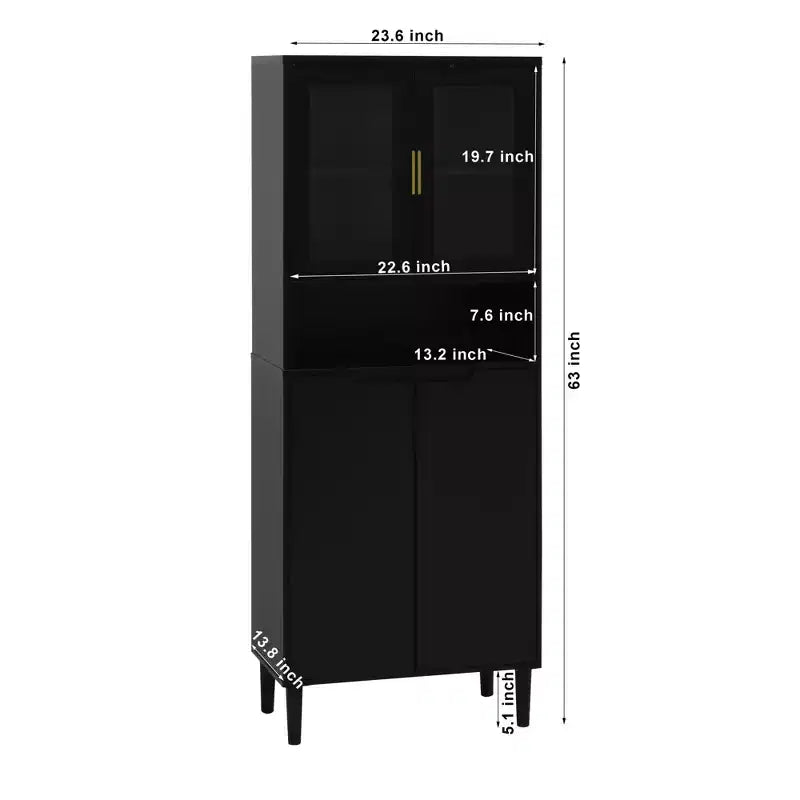 Bibliothèque haute de rangement avec porte en verre trempé et étagères réglables