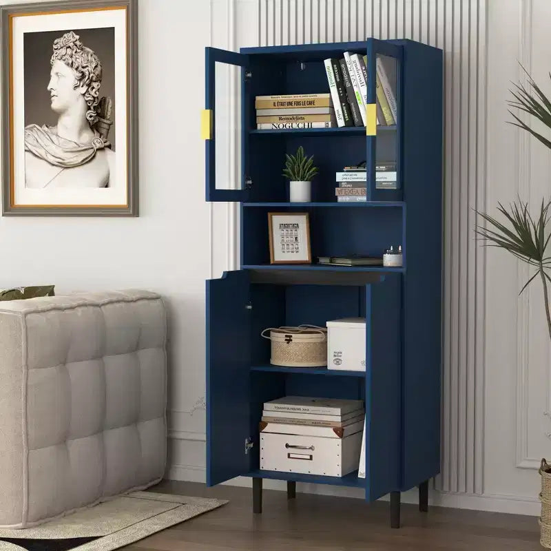 Bibliothèque haute de rangement avec porte en verre trempé et étagères réglables
