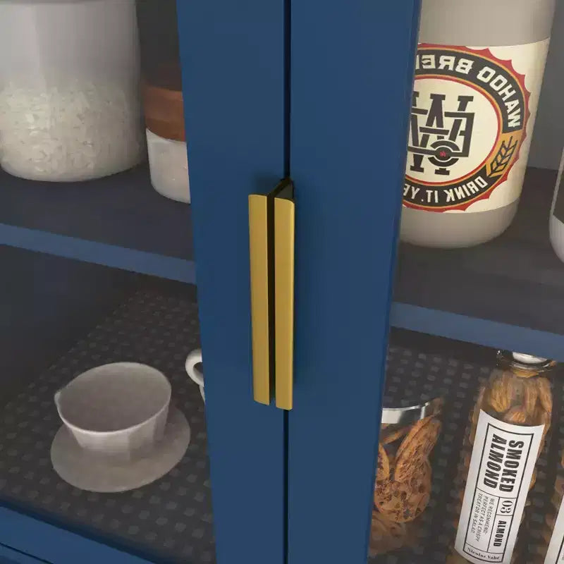 Bibliothèque haute de rangement avec porte en verre trempé et étagères réglables