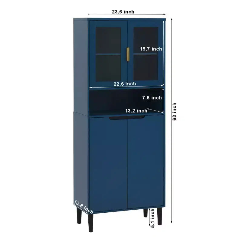 Bibliothèque haute de rangement avec porte en verre trempé et étagères réglables
