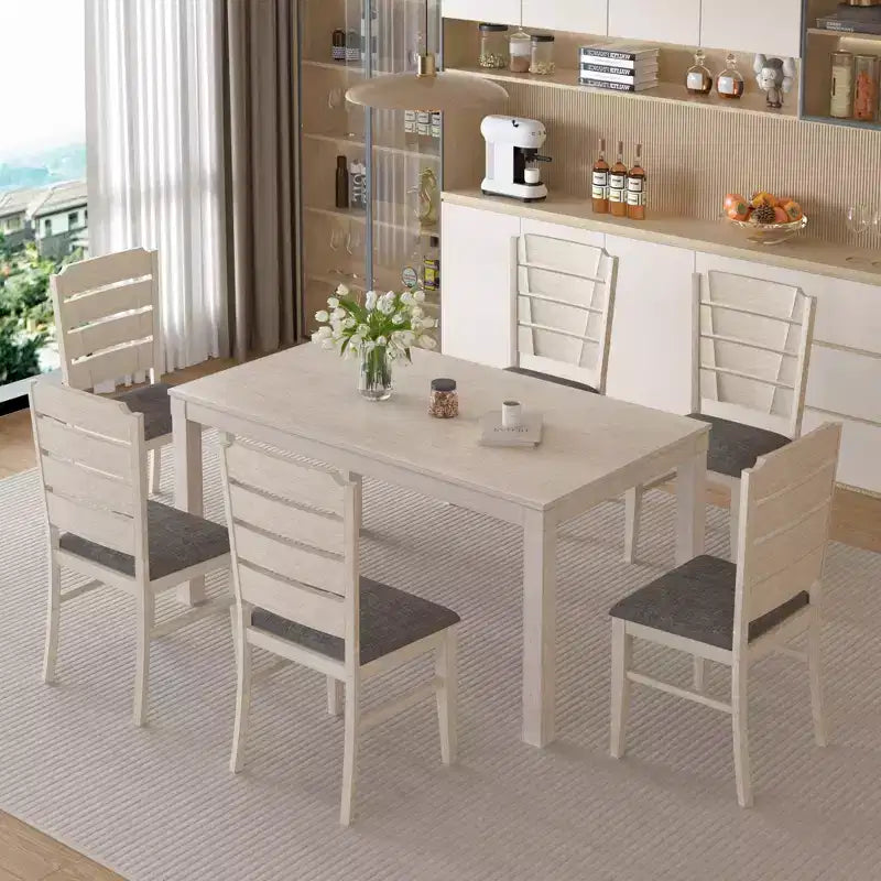 Table de salle à manger style ferme, table en bois d'hévéa avec 4 pieds en bois massif gris