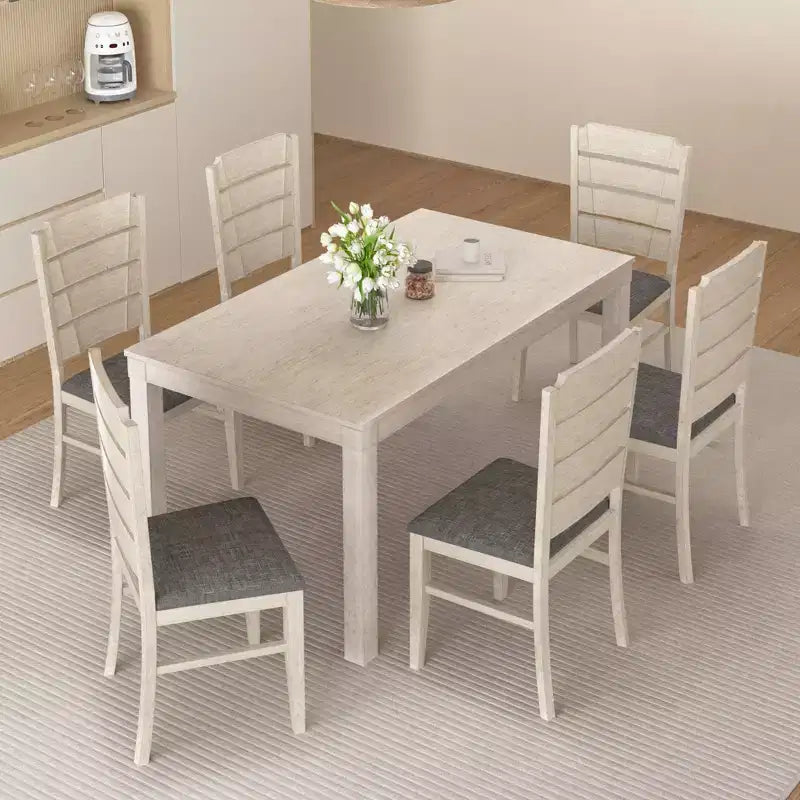 Table de salle à manger style ferme, table en bois d'hévéa avec 4 pieds en bois massif gris