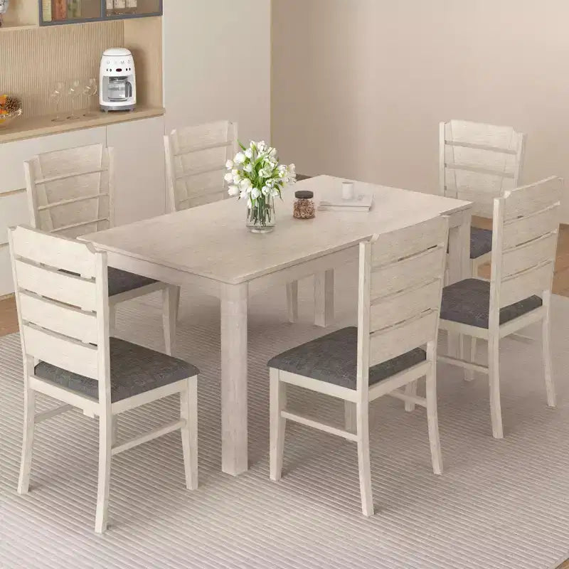 Table de salle à manger style ferme, table en bois d'hévéa avec 4 pieds en bois massif gris