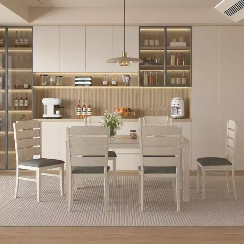 Table de salle à manger style ferme, table en bois d'hévéa avec 4 pieds en bois massif gris