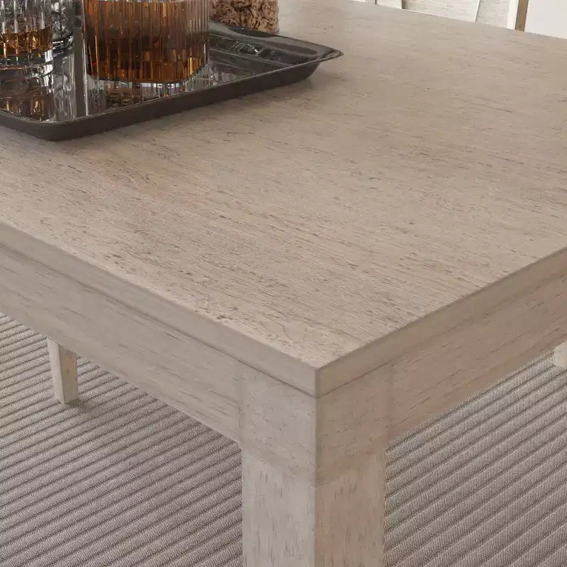 Table de salle à manger style ferme, table en bois d'hévéa avec 4 pieds en bois massif gris