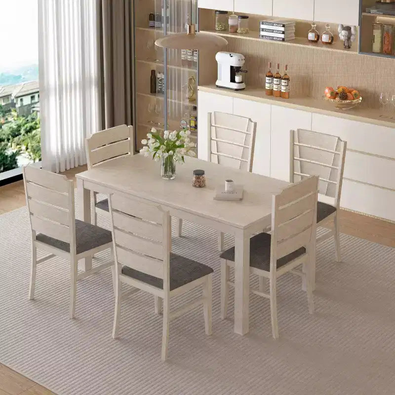 Table de salle à manger style ferme, table en bois d'hévéa avec 4 pieds en bois massif gris
