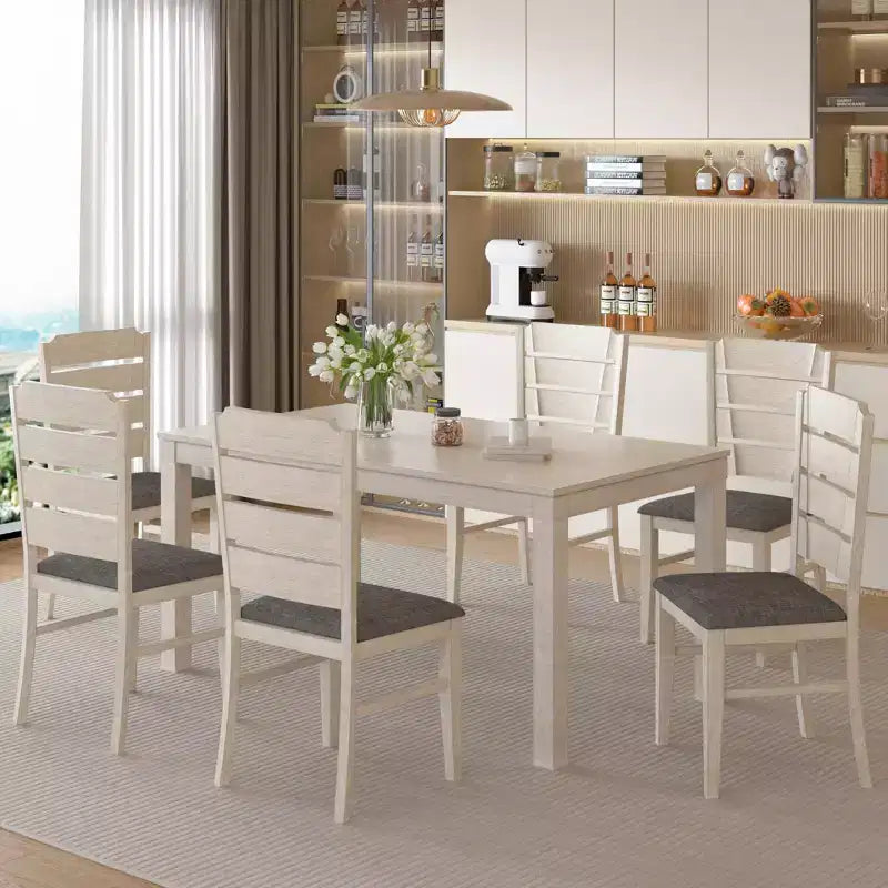 Table de salle à manger style ferme, table en bois d'hévéa avec 4 pieds en bois massif gris