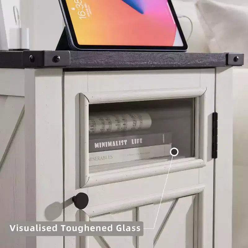 Table de chevet avec station de recharge, table de chevet de style ferme de 45 cm avec étagère réglable