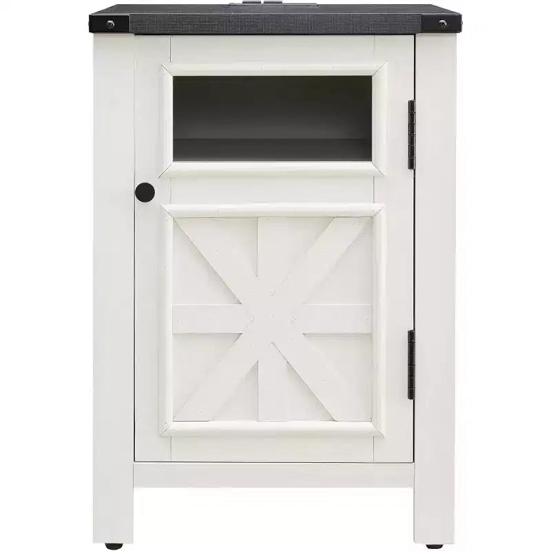 Table de chevet avec station de recharge, table de chevet de style ferme de 45 cm avec étagère réglable
