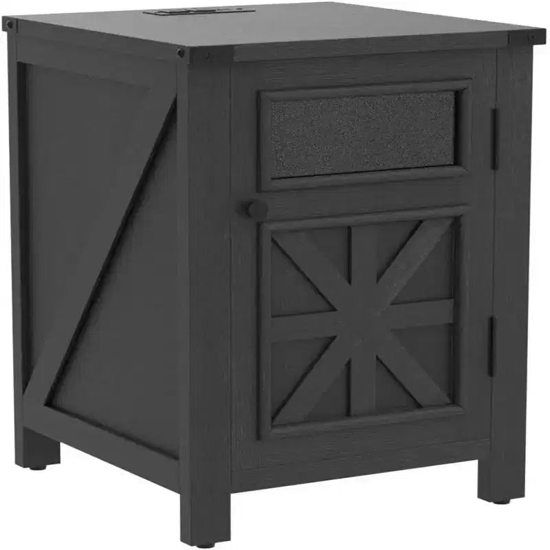 Table de chevet avec station de recharge, table de chevet de style ferme de 45 cm avec étagère réglable