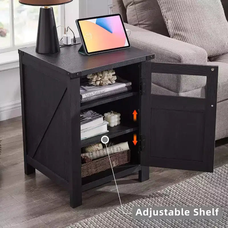 Table de chevet avec station de recharge, table de chevet de style ferme de 45 cm avec étagère réglable