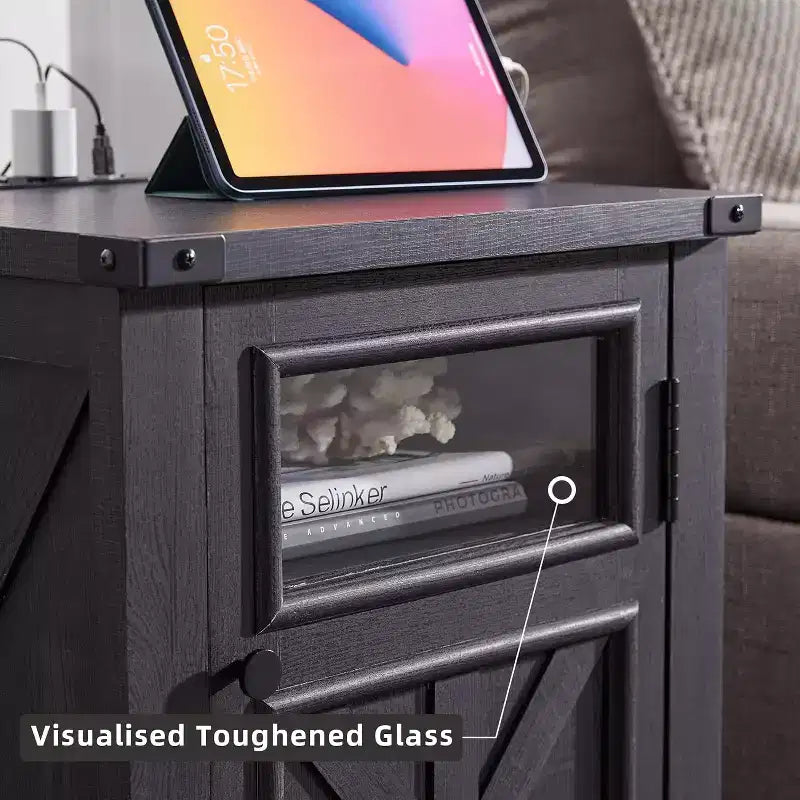 Table de chevet avec station de recharge, table de chevet de style ferme de 45 cm avec étagère réglable