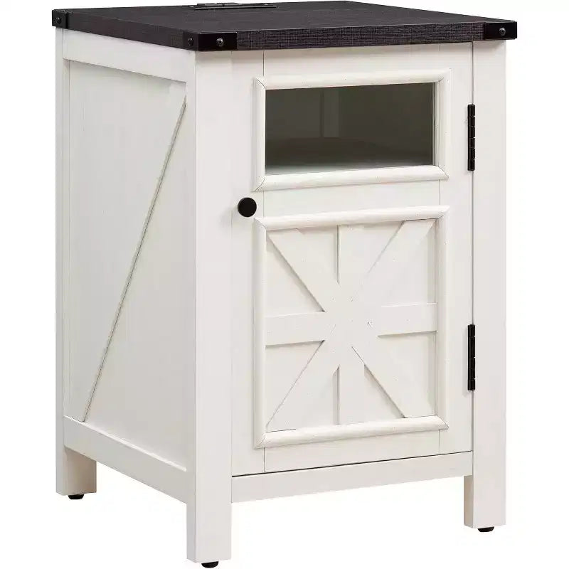 Table de chevet avec station de recharge, table de chevet de style ferme de 45 cm avec étagère réglable