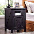 Nightstand with Charging Station, 18 Farmhouse Night Stand with Adjustable Shelf, Wooden Rustic End Table Side Table