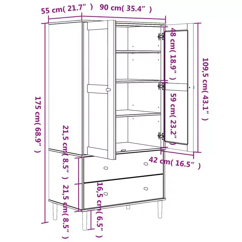 Armoire de rangement en rotin et pin massif