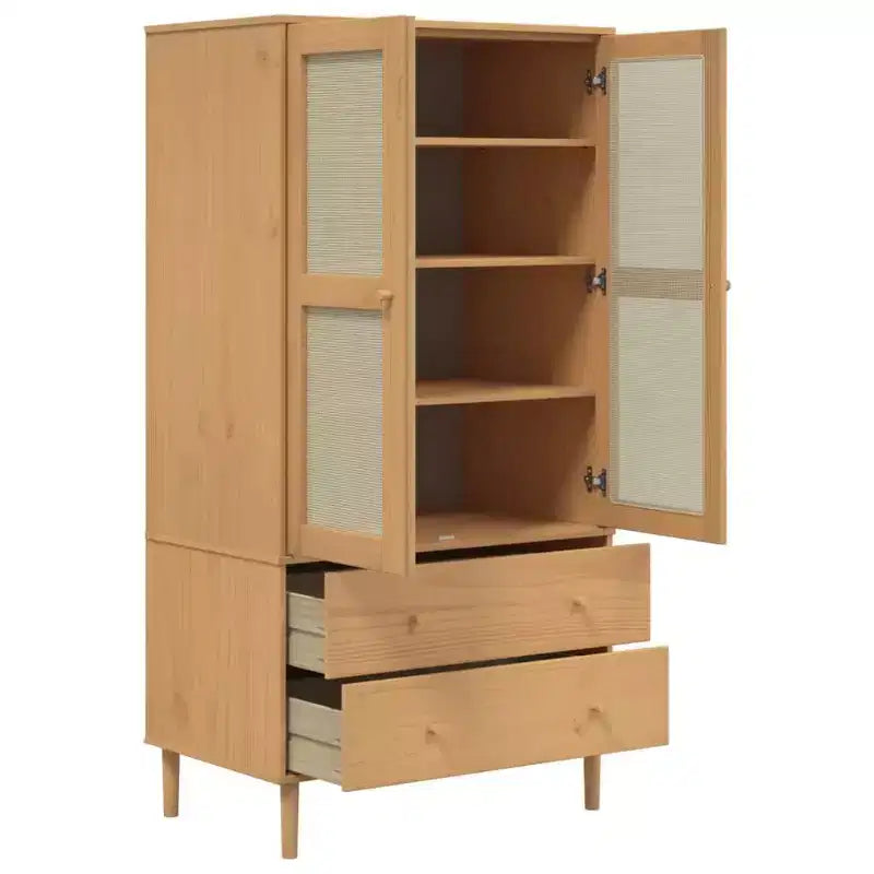 Armoire de rangement en rotin et pin massif