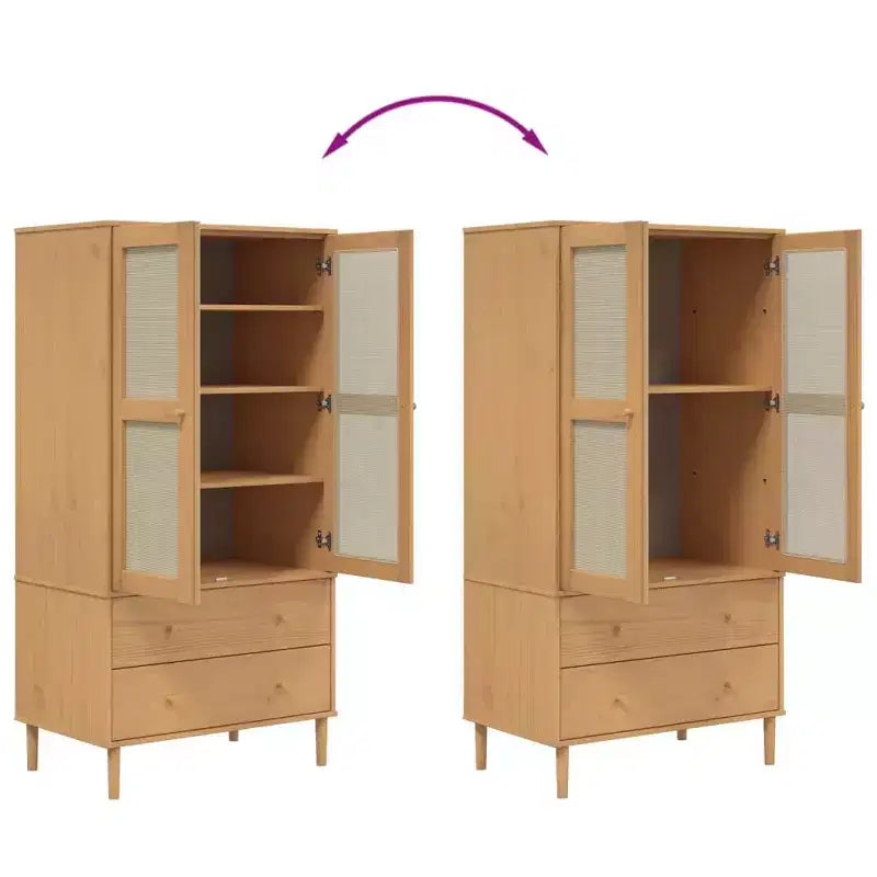 Armoire de rangement en rotin et pin massif