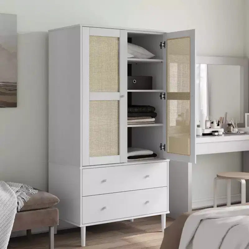 Armoire de rangement en rotin et pin massif