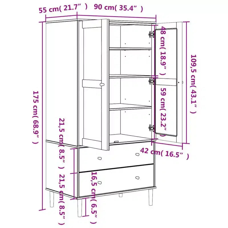 Armoire de rangement en rotin et pin massif