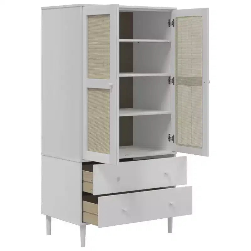 Armoire de rangement en rotin et pin massif
