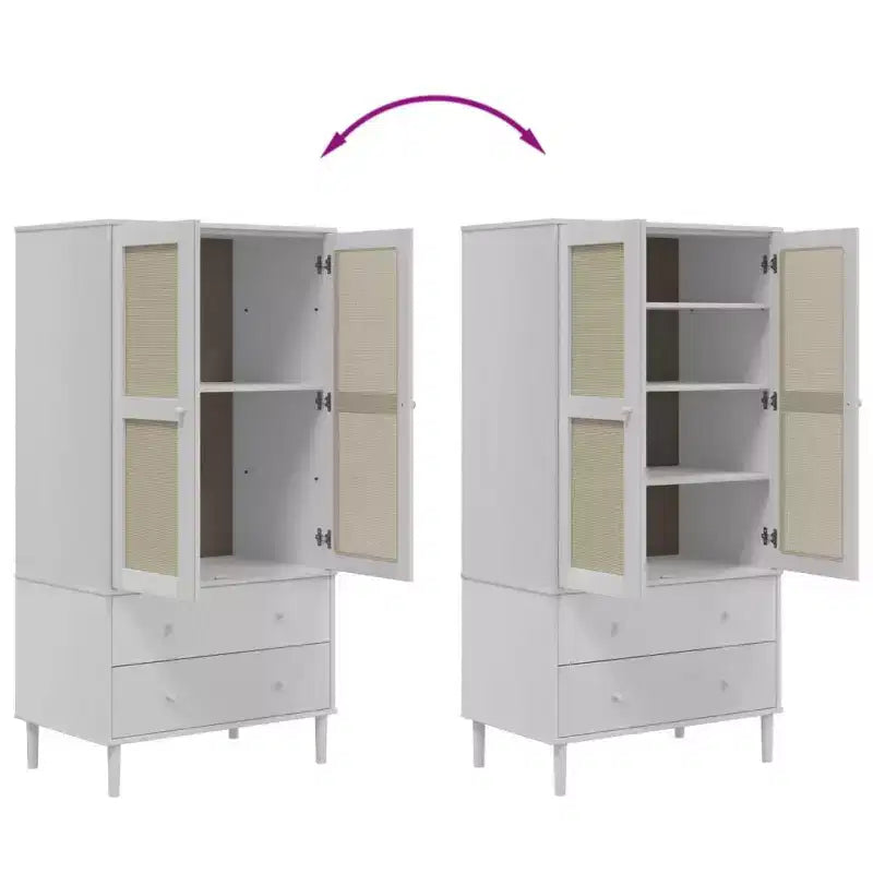 Armoire de rangement en rotin et pin massif