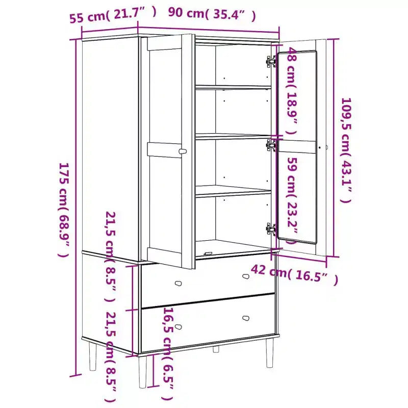 Armoire de rangement en rotin et pin massif