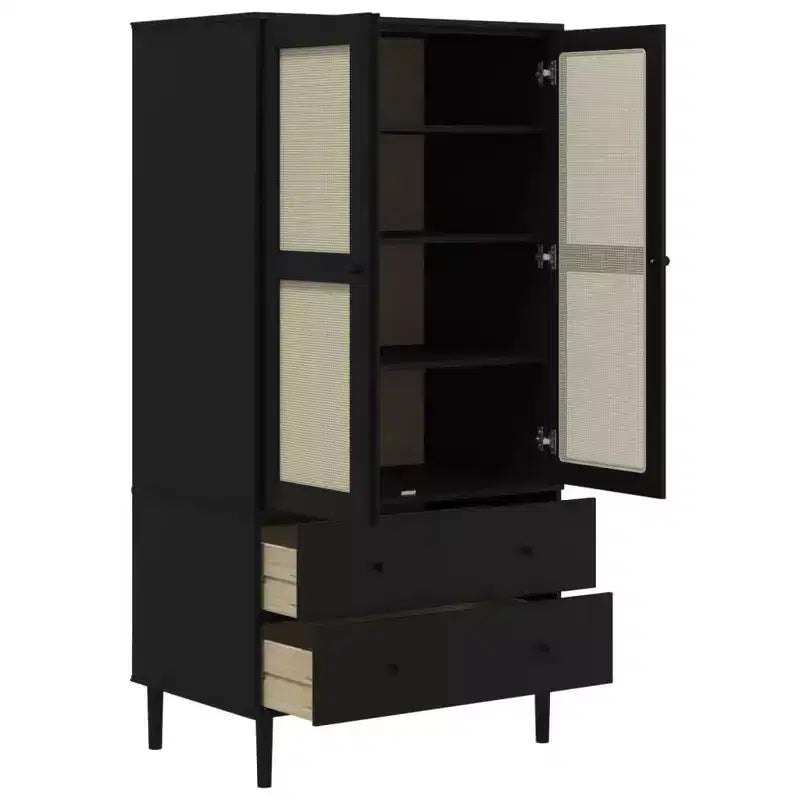 Armoire de rangement en rotin et pin massif