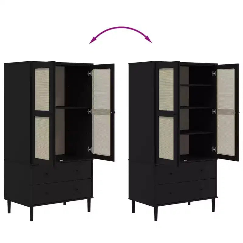Armoire de rangement en rotin et pin massif