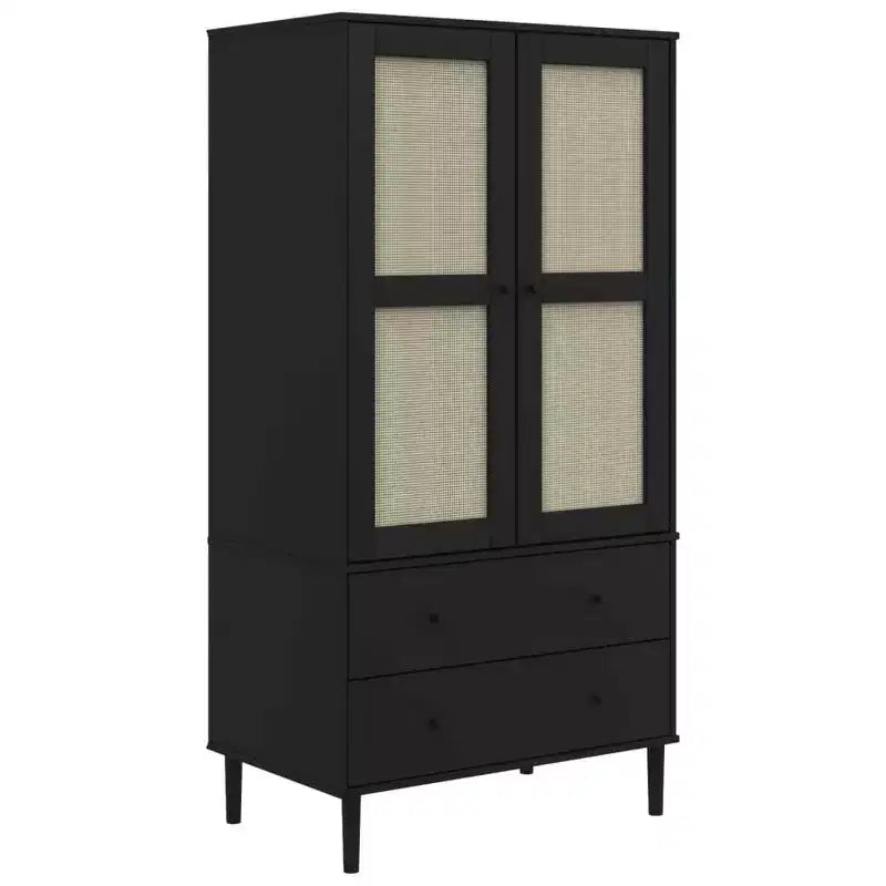 Armoire de rangement en rotin et pin massif