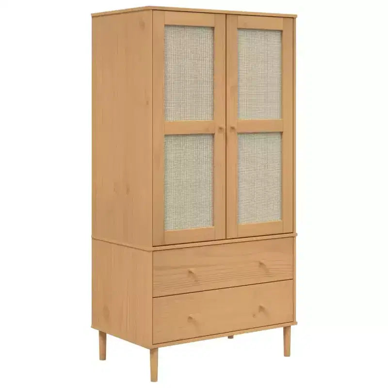 Armoire de rangement en rotin et pin massif