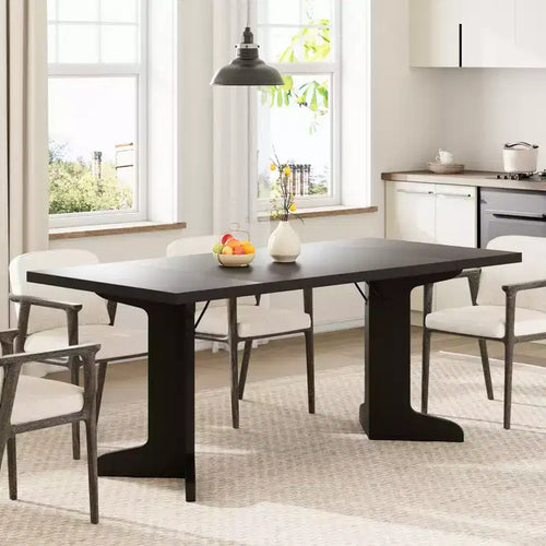 71 Large Dining Table for 6 to 8 People, Modern Dinner Table with Unique Wooden Legs, Rectangle Dining Table for Kitchen, Dining Room &amp; Living Room