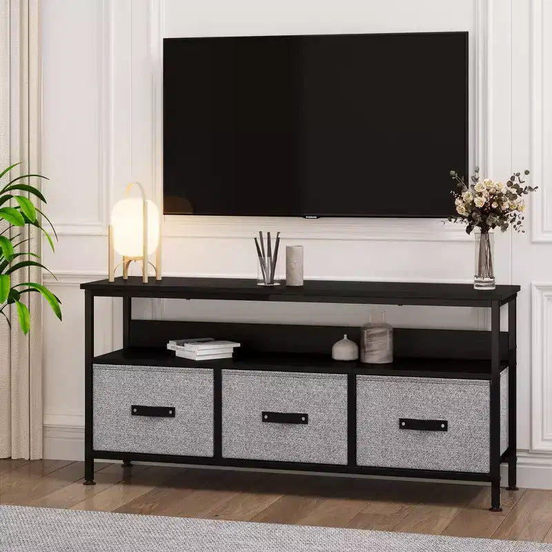 Entertainment Center with Storage, 55 Inch Small TV Stand with Drawers and Shelves, TV &amp; Media Console Table Furniture for Living Room, Bedroom