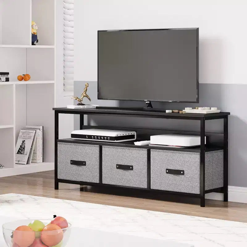Meuble TV avec rangement, meuble TV compact de 55 pouces avec tiroirs et étagères