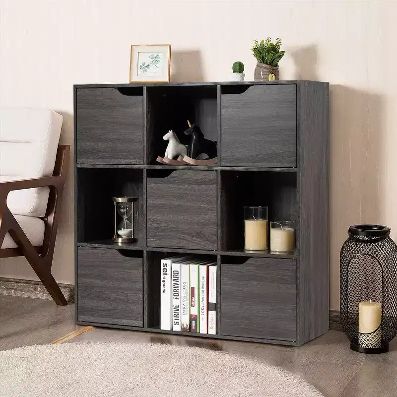 Meuble Bibliothèque en Bois Étagères de Rangement Gris/Blanc
