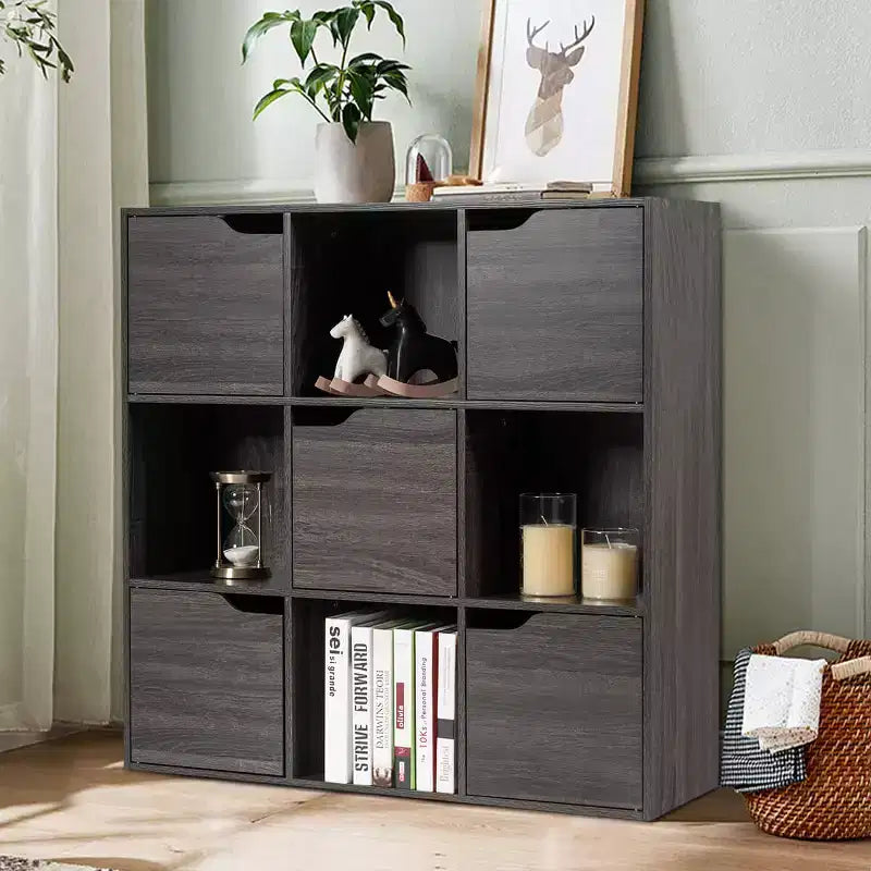Meuble Bibliothèque en Bois Étagères de Rangement Gris/Blanc