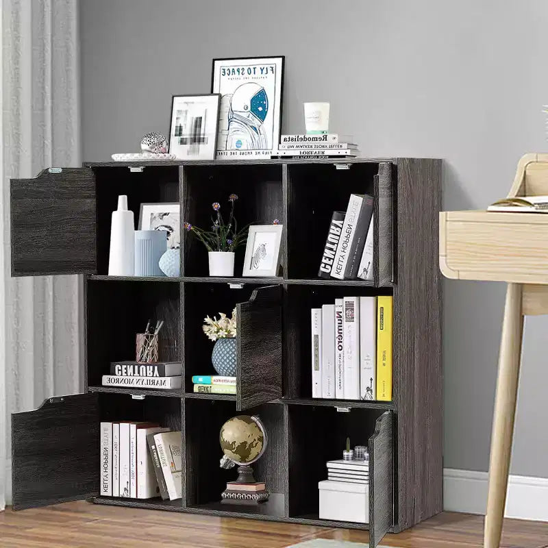 Meuble Bibliothèque en Bois Étagères de Rangement Gris/Blanc