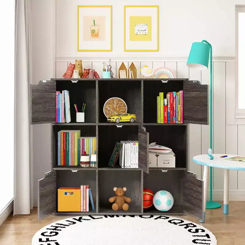 Meuble Bibliothèque en Bois Étagères de Rangement Gris/Blanc